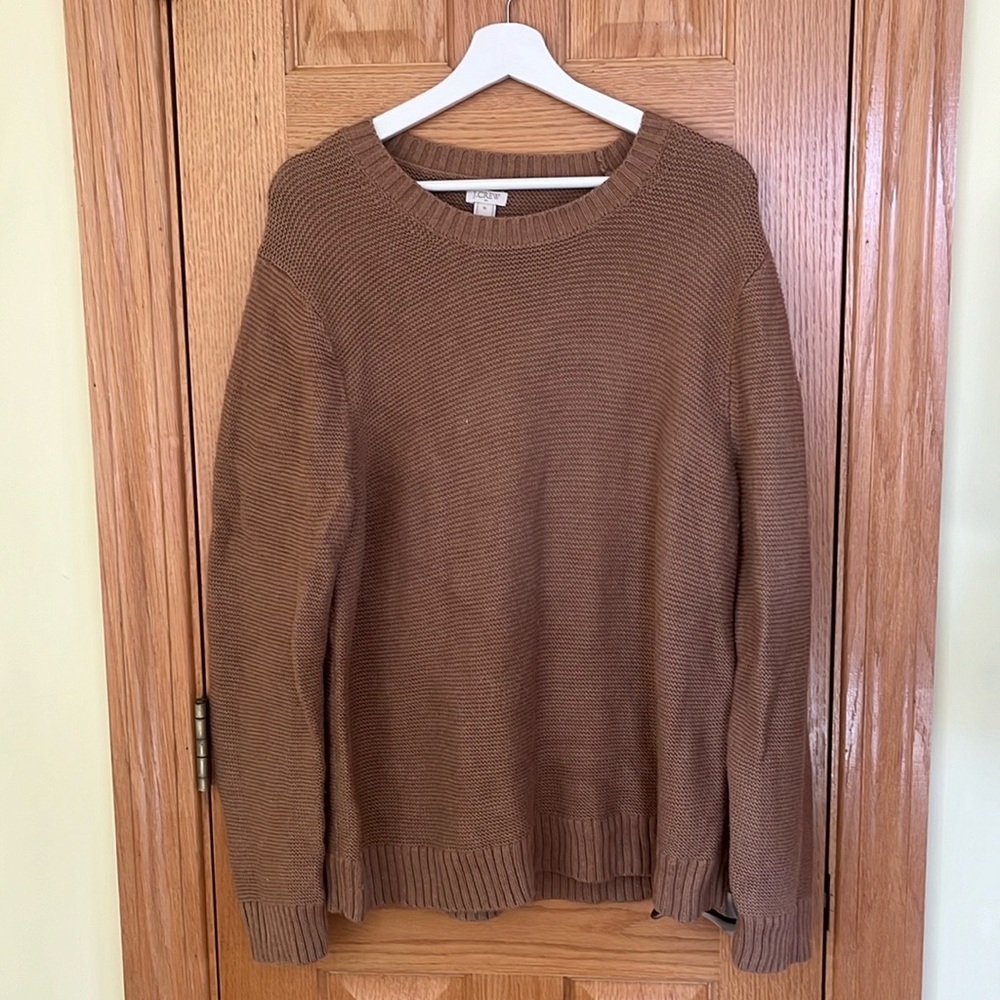 J. Crew • Tan Brown Crew Neck Classic Sweater Wool Cotton XL